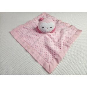 Carters Baby Blanket Owl Lovey Pink Satin Hearts 13"  Child of Mine Lovie Rattle
